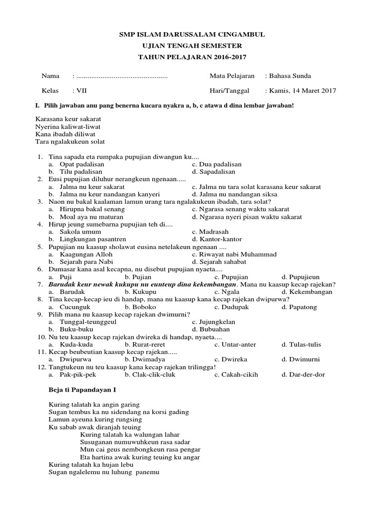 Soal Uts B Sunda 7 2016