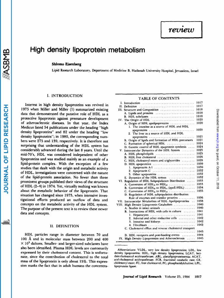 High Density Lipoprotein Metabolism | PDF | Lipoprotein | High Density ...