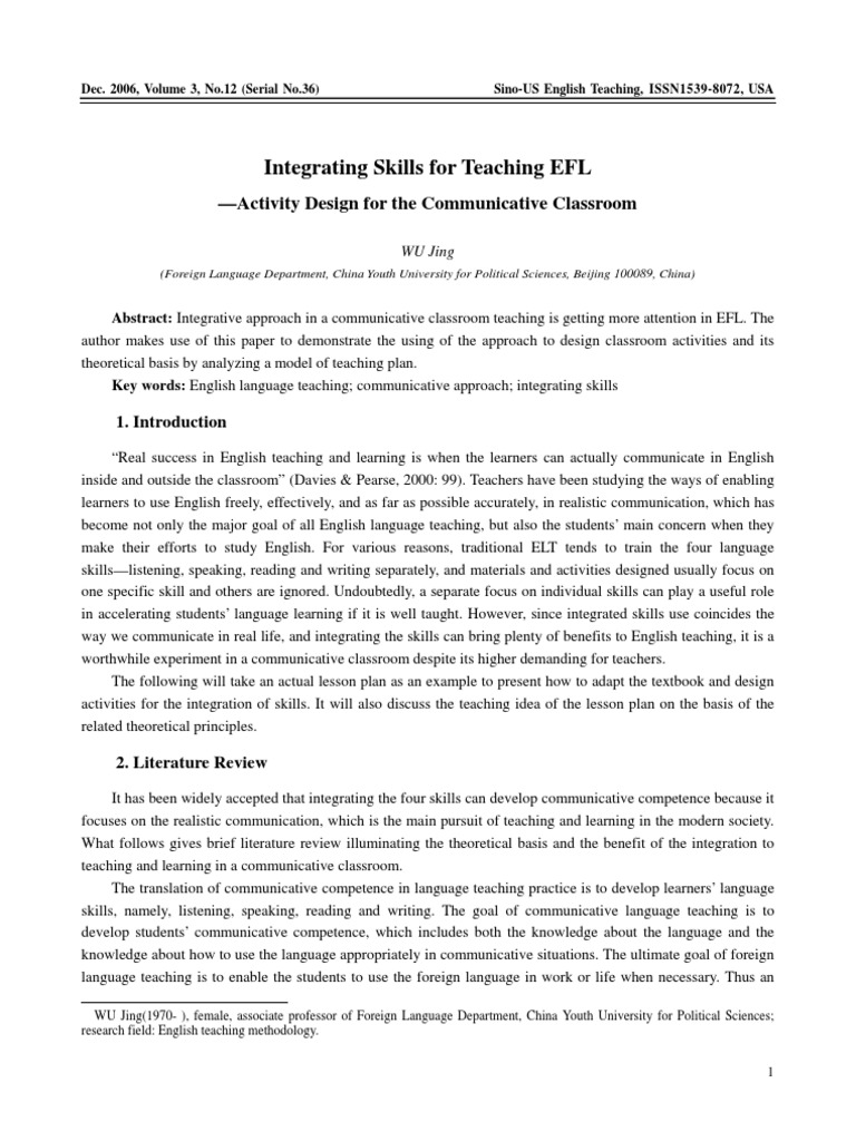 Integrating Skills in EFL Teaching | PDF | Language Education | Foreign ...