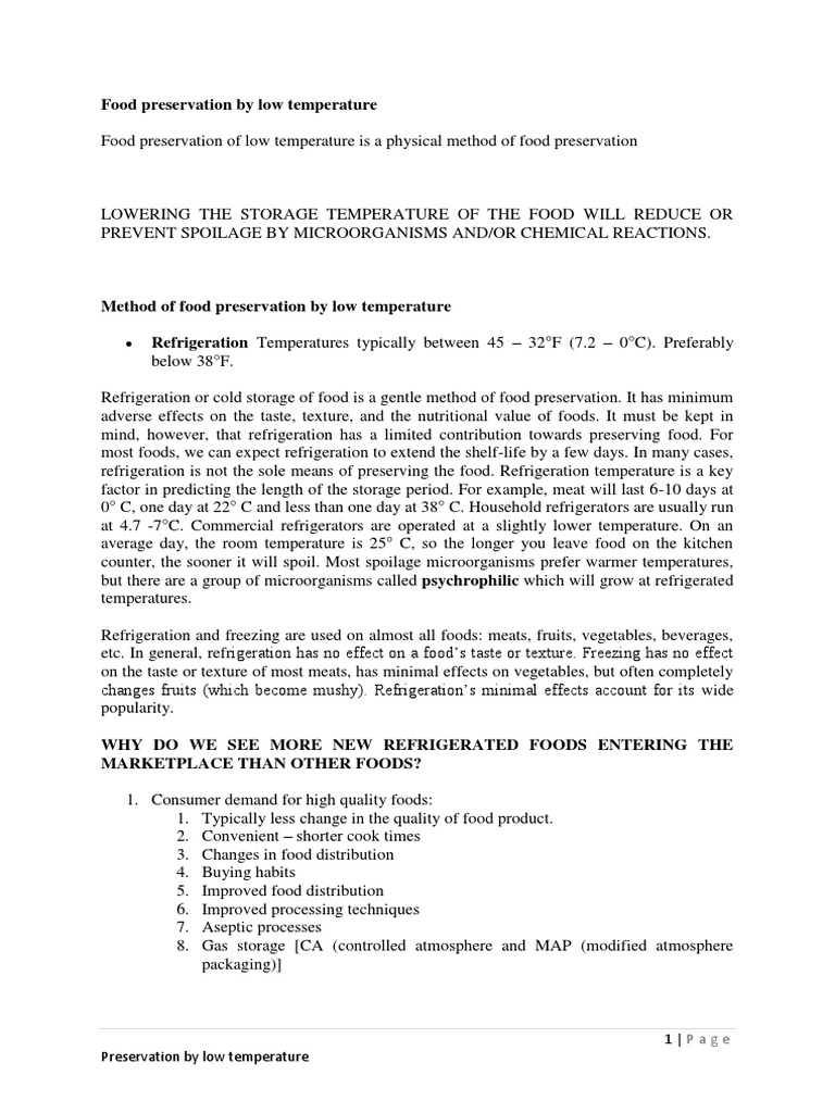 Low Temperature Food Preservation Methods | PDF | Food Preservation ...