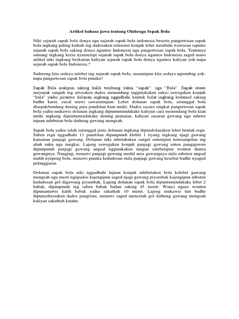 Artikel Bahasa Jawa Tentang Olahraga Sepak Bola