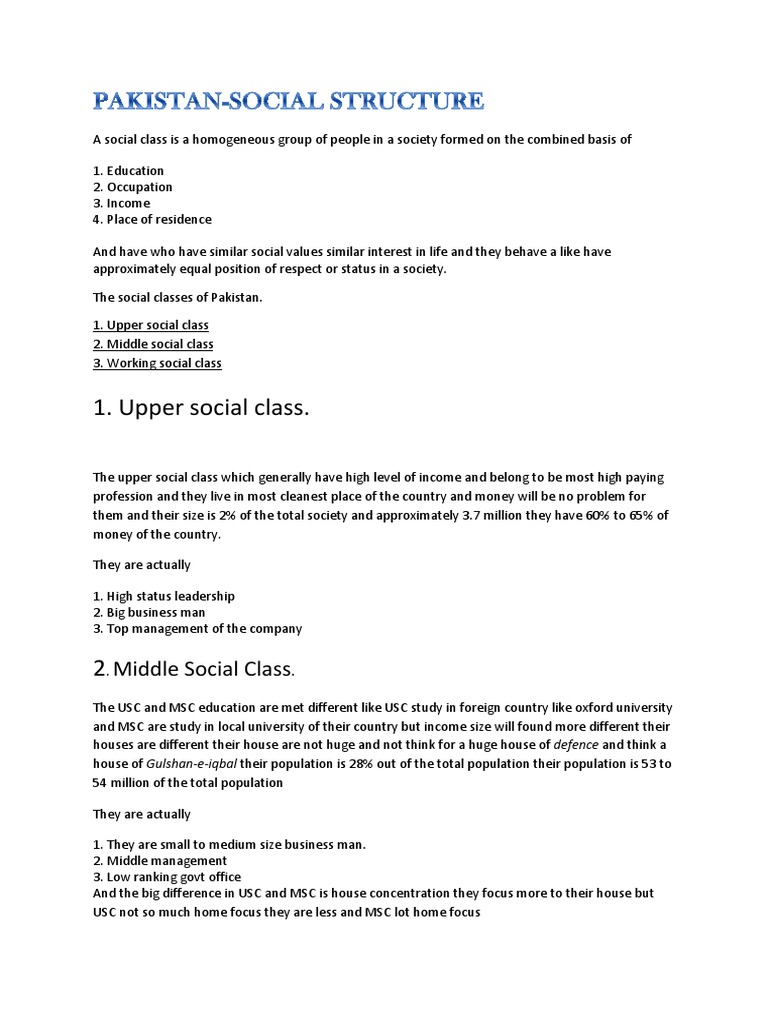 Social Classes and Stratification in Pakistan | PDF | Middle Class ...