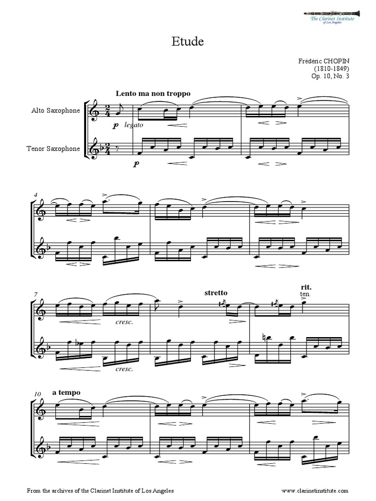 Chopin Etude Op10 No3 For Alto and Tenor PDF Musical Forms Music