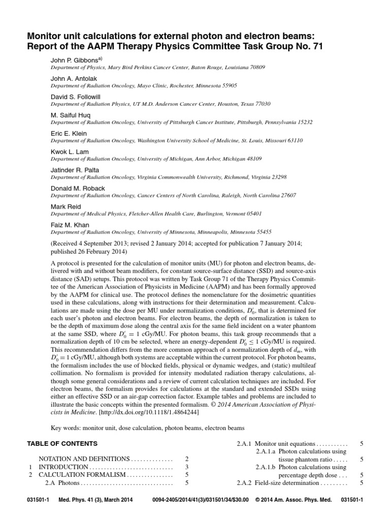 Aapm Mu Calculation PDF Dosimetry Absorbed Dose