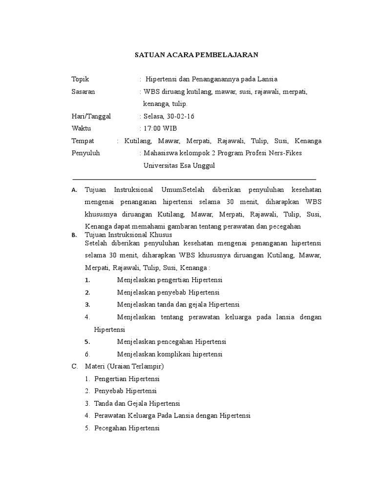 Sap Hipertensi Pada Lansia Scribd