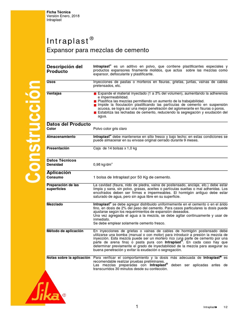 Intraplast | PDF | Cemento | Hormigón