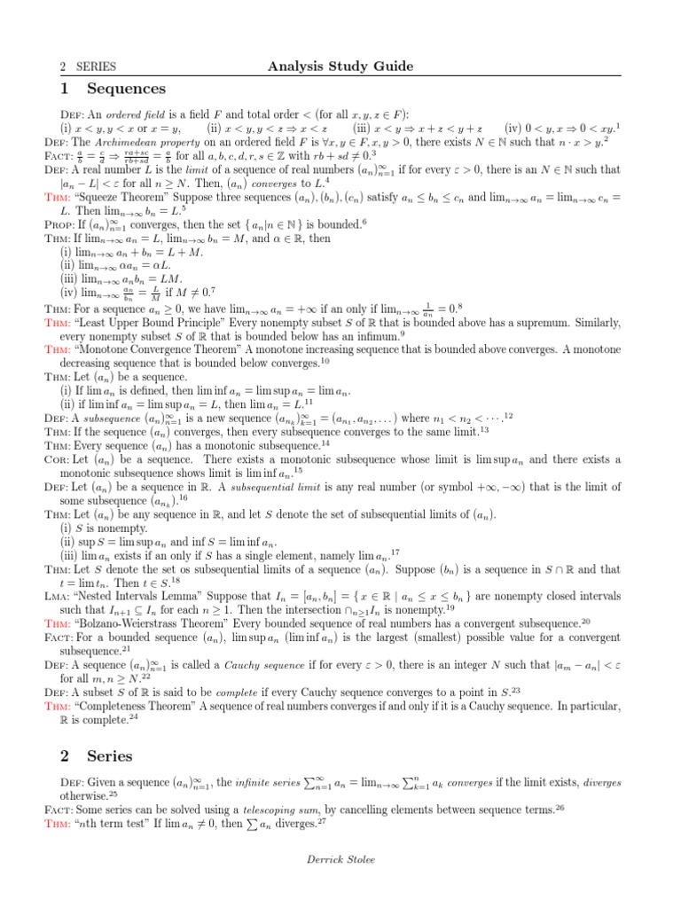1 Sequences: Analysis Study Guide | PDF | Series (Mathematics ...