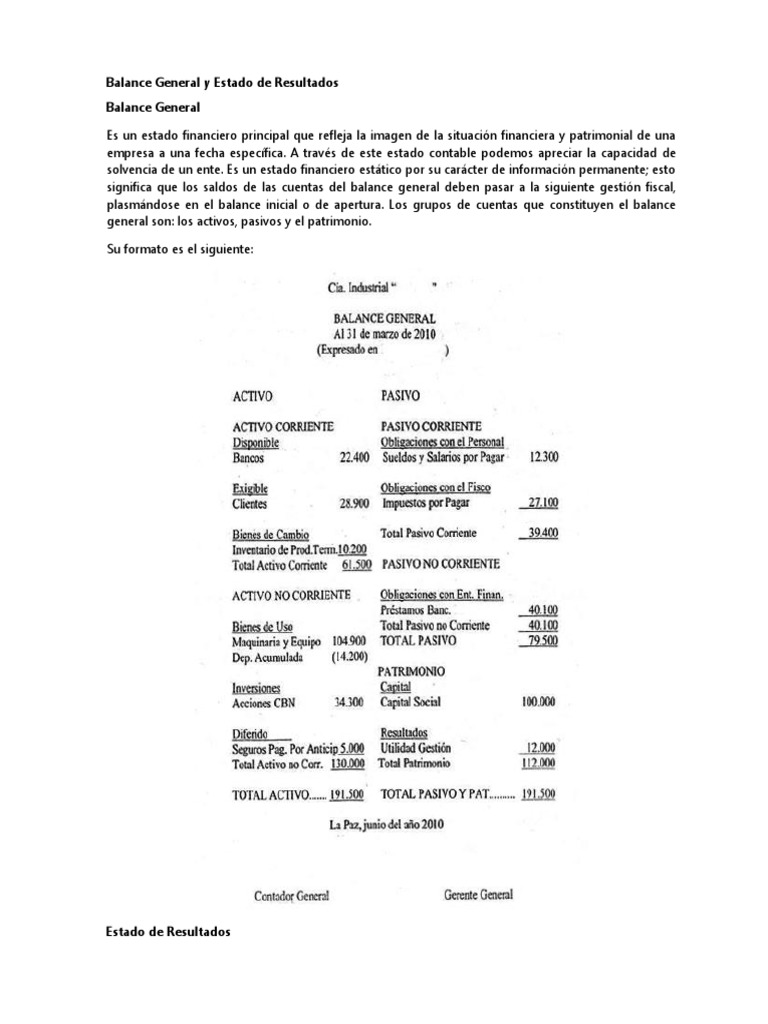 Balance General y Estado de Resultados | PDF | Estado de resultados ...