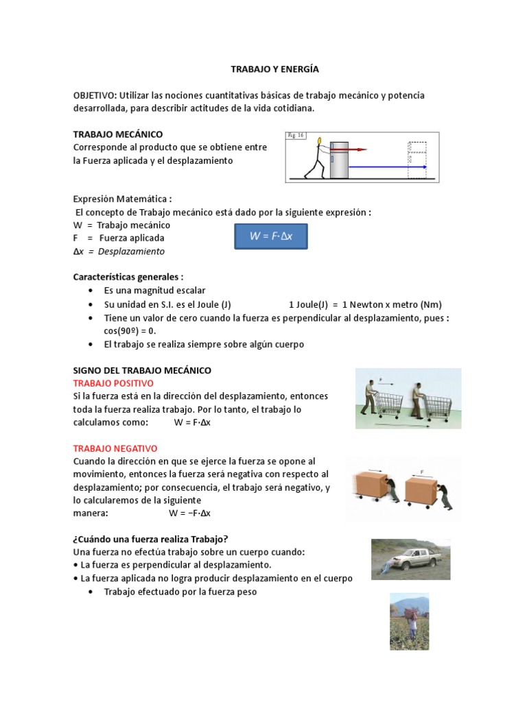 Trabajo Y Energia Unidad I Vatio Fuerza