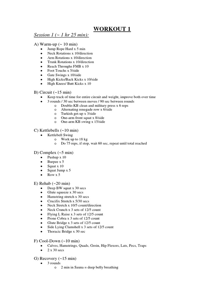 Session 1 ( 1 HR 25 Min) :: Workout 1 | PDF | Teaching Methods & Materials