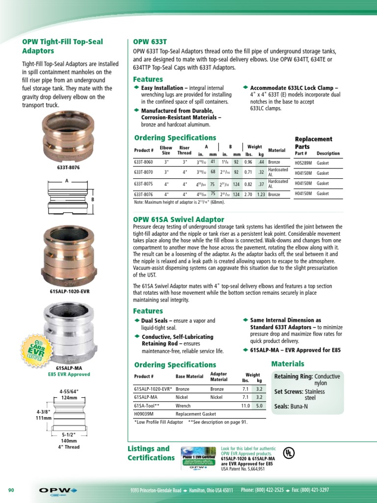 OPW 633T-8075 Certificacion PDF | PDF | Screw | Pipe (Fluid Conveyance)
