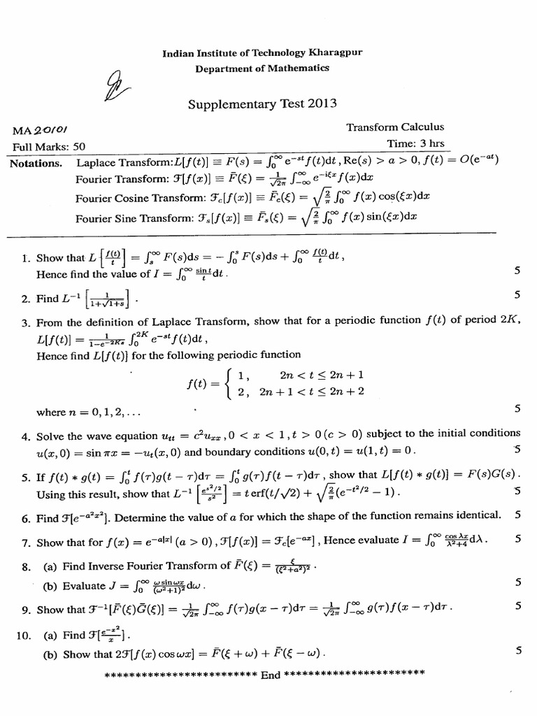 Transform Calculus Trigonometric Functions Analysis