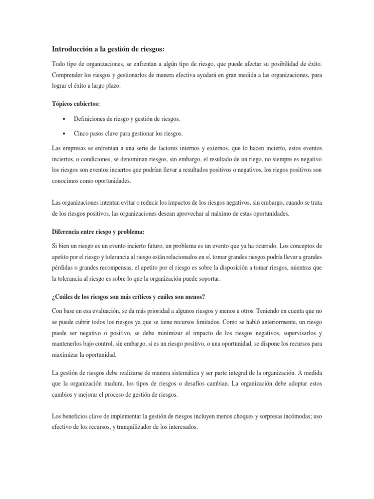 Introducción a la gestión de riesgos | PDF | Riesgo | Probabilidad