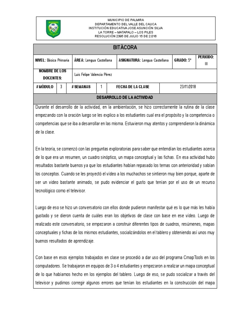 Bitácora de Clase: Lengua Castellana 5º | PDF | Educación primaria ...