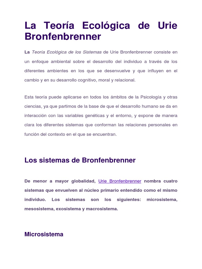 La Teoría Ecológica De Urie Bronfenbrenner Pdf Sociedad Teoría