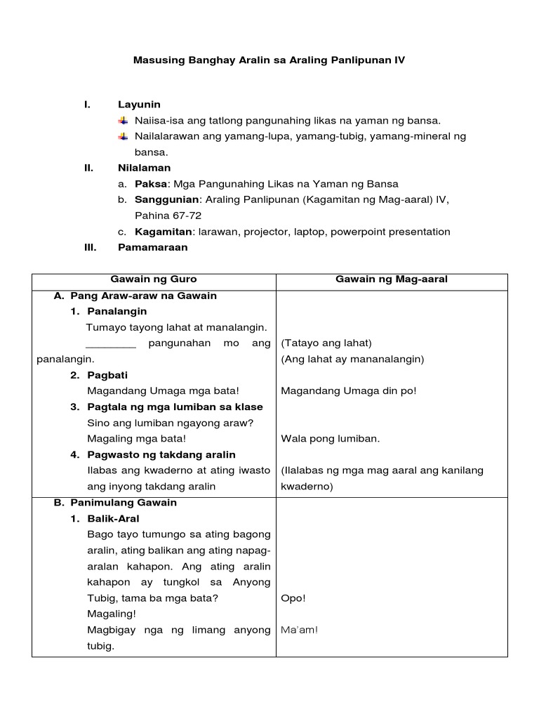 Masusing Banghay Aralin Sa Araling Panlipunan Iv