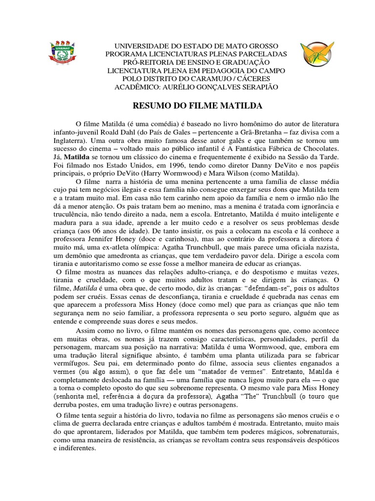 Resumo Do Filme Matilda | PDF | Família | Formação complementar