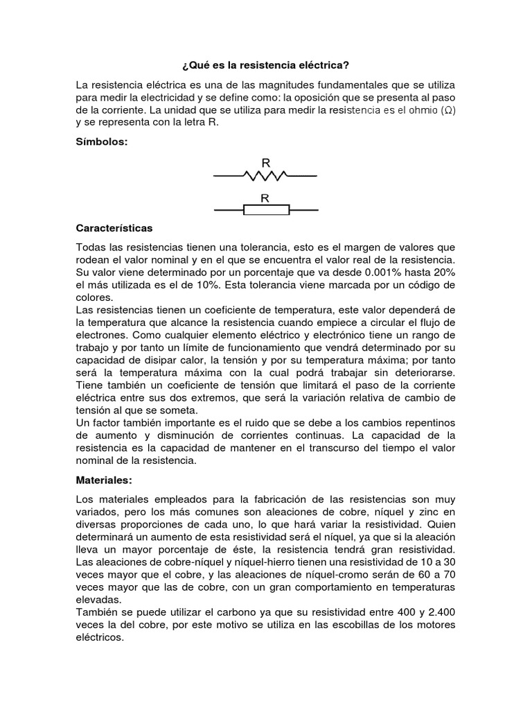 Definición y Medición de Resistencia Eléctrica | PDF | Resistencia ...