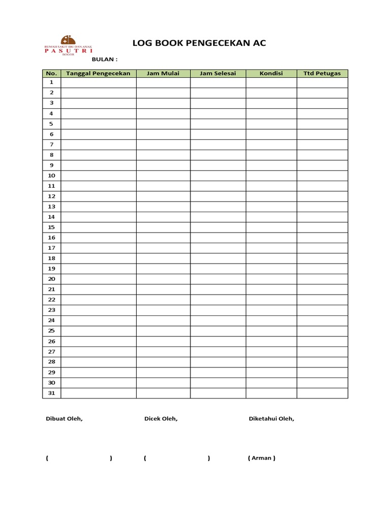 Log Book Pengecekan Ac | PDF