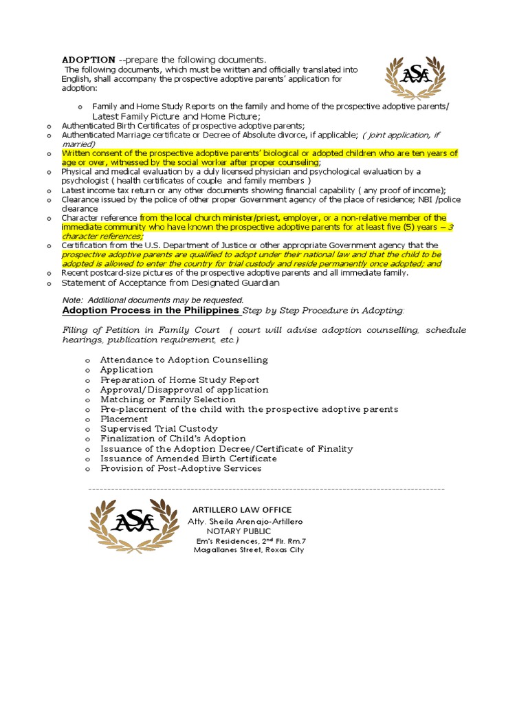 Essential Adoption Document Checklist | PDF | Adoption | Birth Certificate