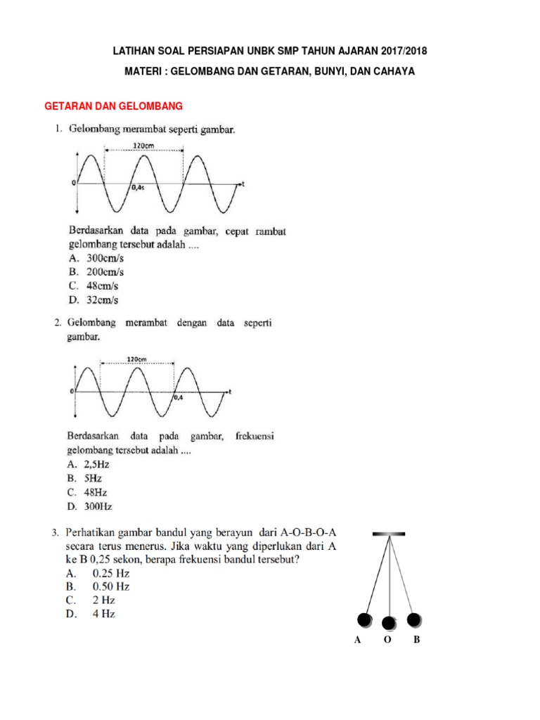 Latihan Soal Getaran Gelombang Bunyi Dan Cahaya Pdf