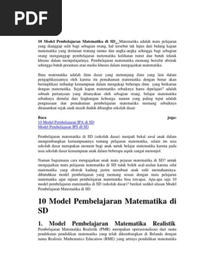 Model Model Pembelajaran Matematika Di Sd - Seputar Model