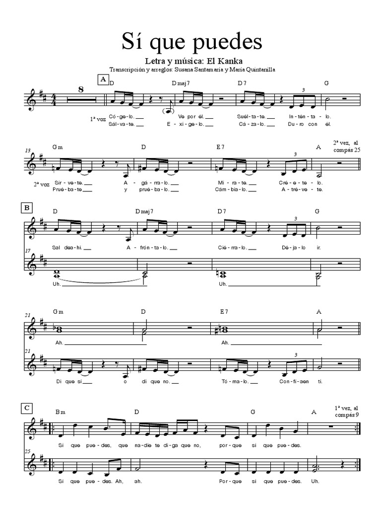 Si Que Puedes El Kanka Composiciones Musicales Notacion Musical