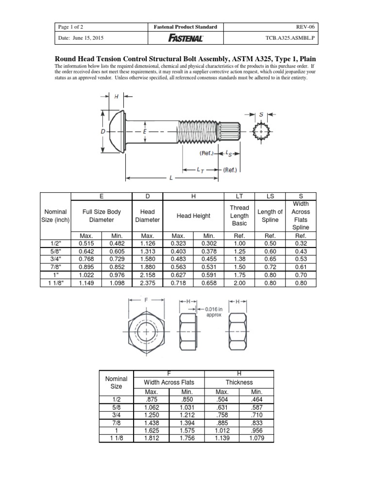 TensionControlled Bolts Dimensions PDF Screw Mechanical Engineering
