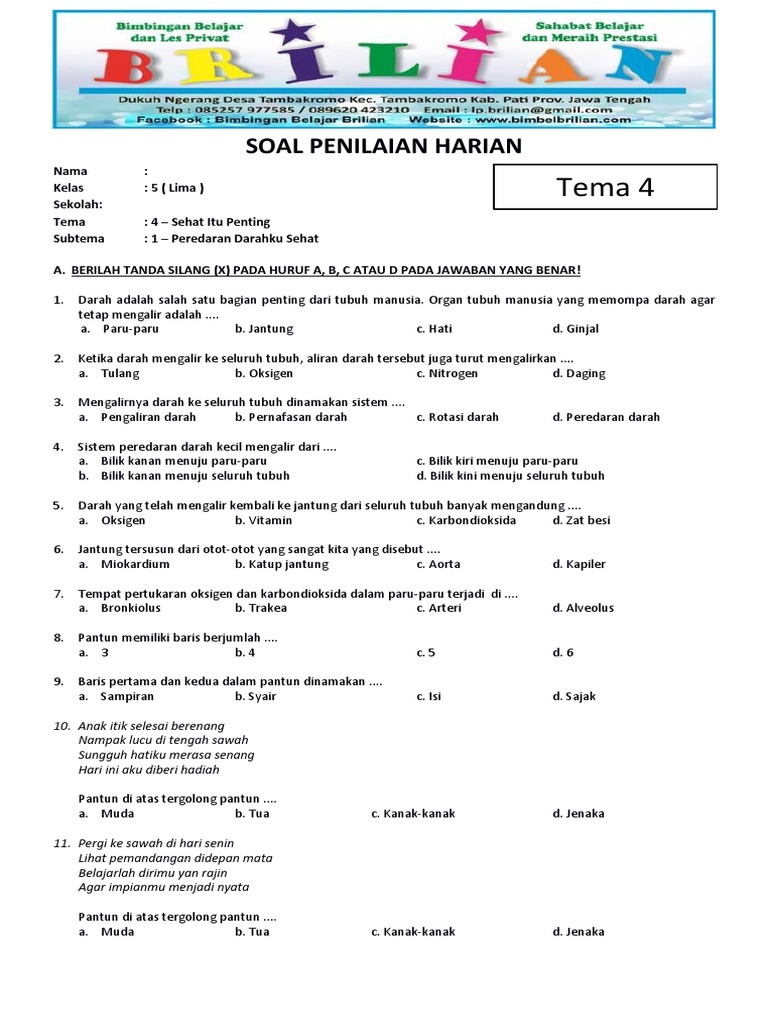 Soal Uas Matematika Kelas 5 Sd Semester 1 Ganjil Dan Kunci