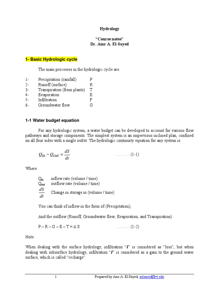 Hydrology Course Notes and Models | PDF | Hydrology | Discharge (Hydrology)