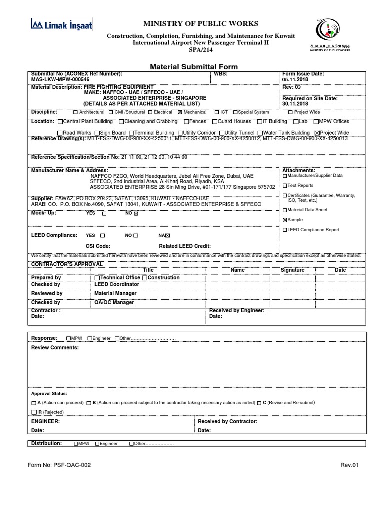 Fire Fighting Equipment Sample Submittal | Download Free PDF ...