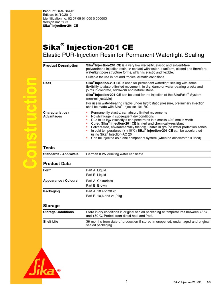 PDS - Sika Injection-201 CE PDF | PDF | Safety | Foam