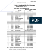Department of Civil Engineering: List of Candidates Selected For Admission To Ph.D. Programmes (SPRING SEMESTER 2018-19)