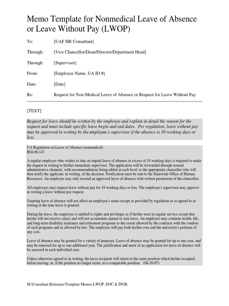 Template Memo LWOP or LOA | PDF | Leave Of Absence | Employment