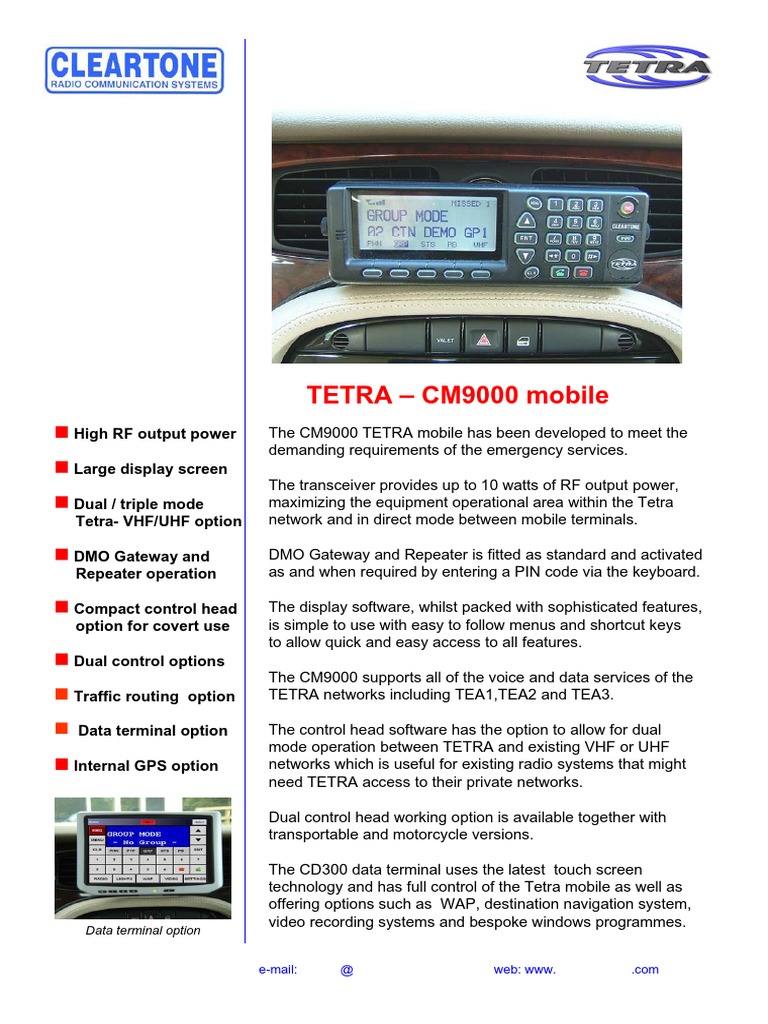 CM9000 TETRA Mobile Features Overview | PDF | Computer Terminal ...