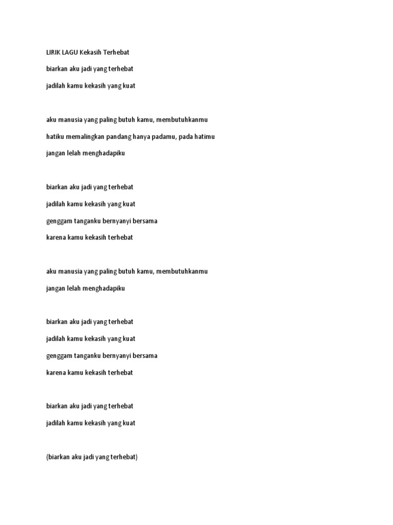 Lirik Lagu Kekasih Terhebat Pdf