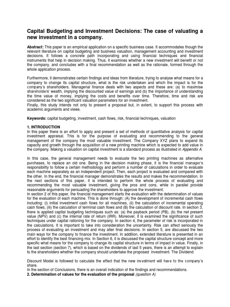 Capital Budgeting and Investment Decisions | PDF | Capital Budgeting ...