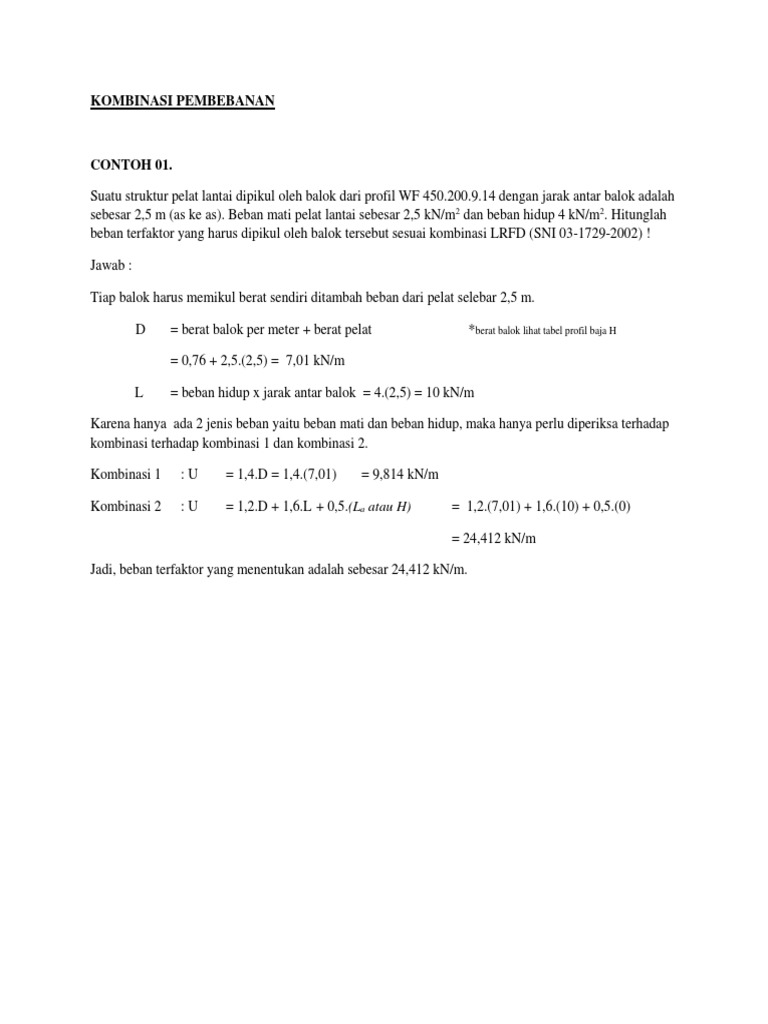 Contoh Soal Kombinasi Pembebanan Struktur Baja 1