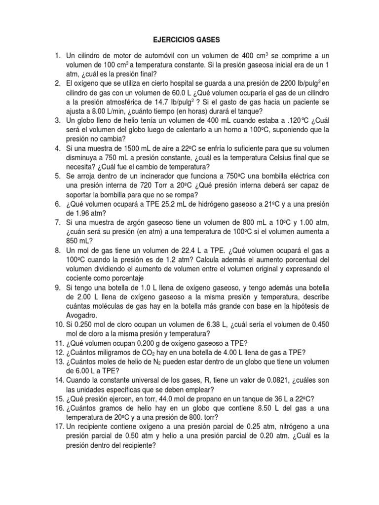 Ejercicios Prácticos sobre Gases Ideales | PDF | Gases | Dióxido de carbono