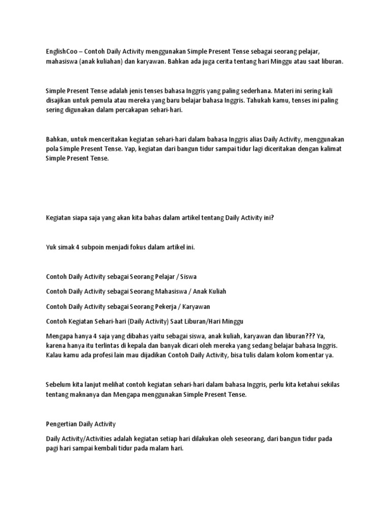 Daily Activity Bahasa Indonesia Makanan Dan Minuman