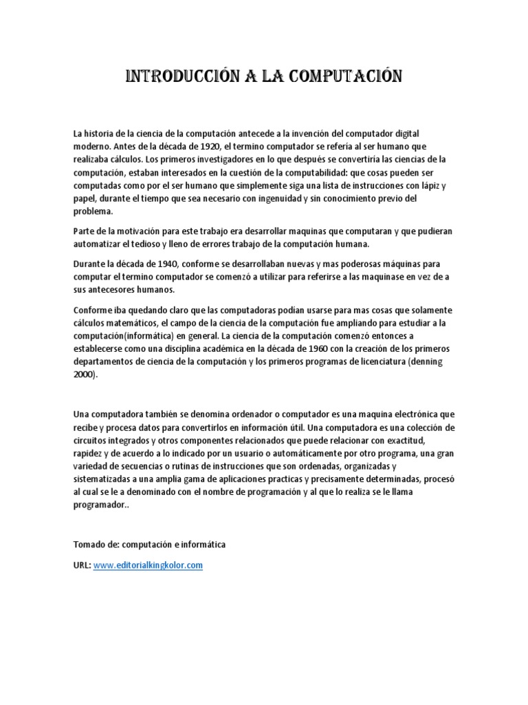 Introducción a la Computación y sus Generaciones | PDF | Ciencias de la ...