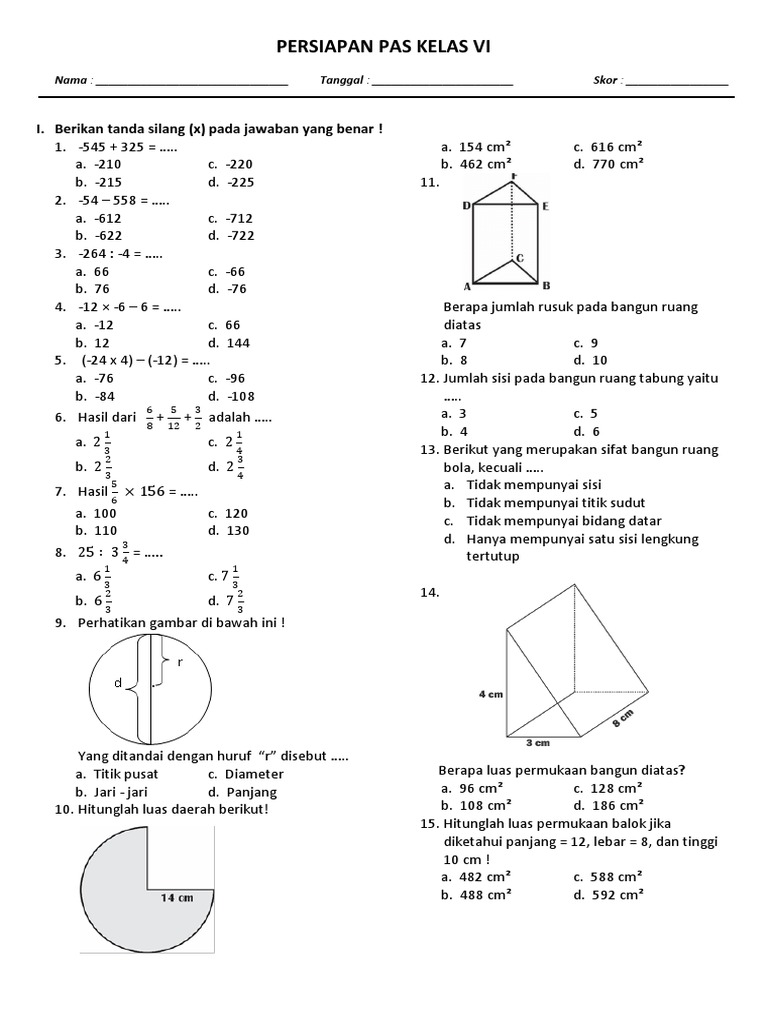 Soal Matematika Kelas 6 Tentang Bangun Ruang - Berbagai Ruang