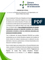 COMUNICADO OFICIAL CÁMARA GUATEMALTECA DE LA EDUCACIÓN SEP 2018