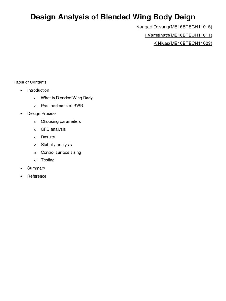 Blended Wing Body Design Analysis | PDF | Airfoil | Aircraft