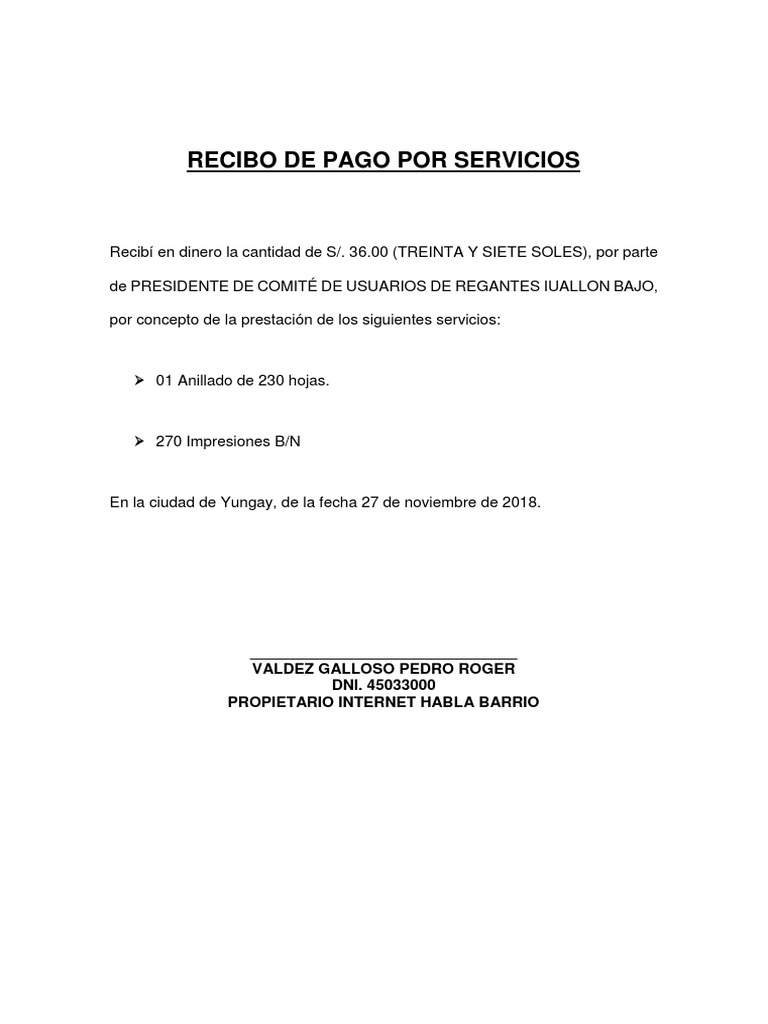 Recibo de Pago Por Servicios | PDF