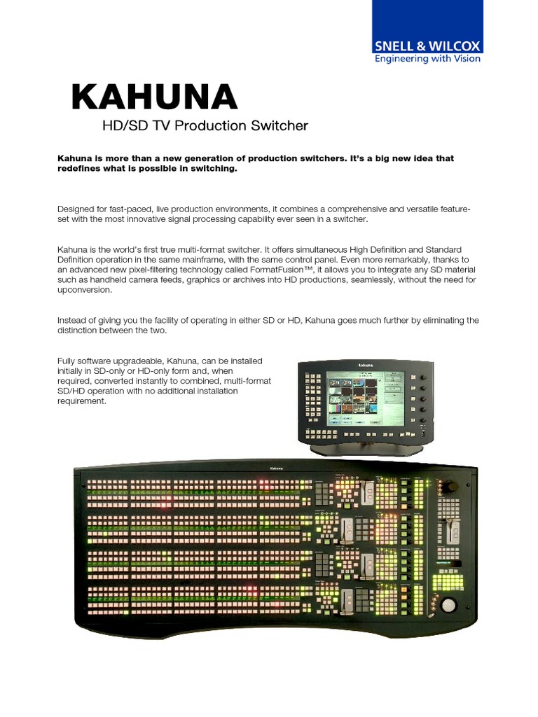 Kahuna HD/SD TV Production Switcher PDF Computer Engineering