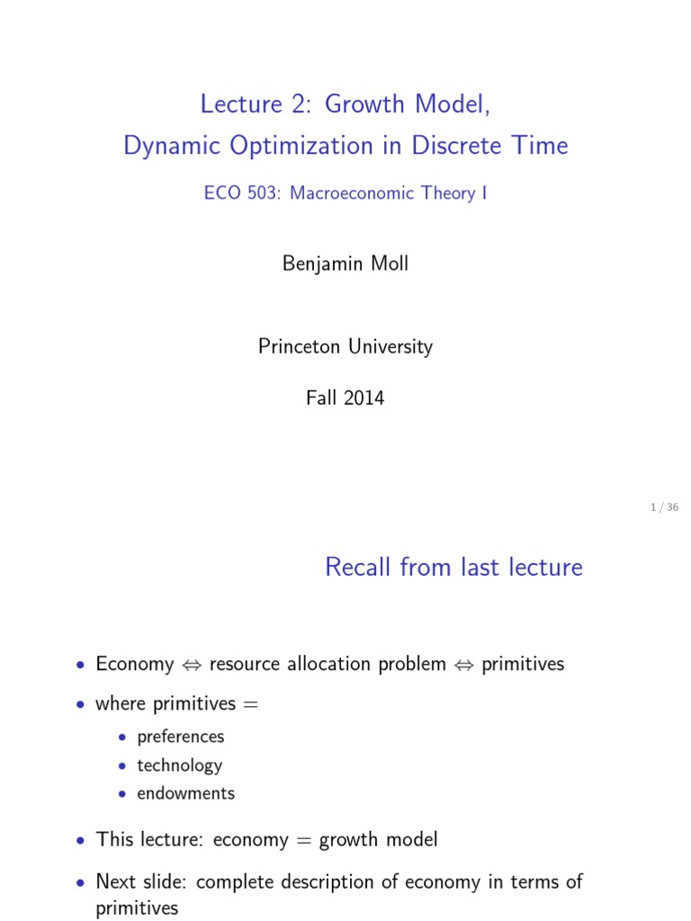 Dynamic Optimization in Growth Models | PDF | Pareto Efficiency ...