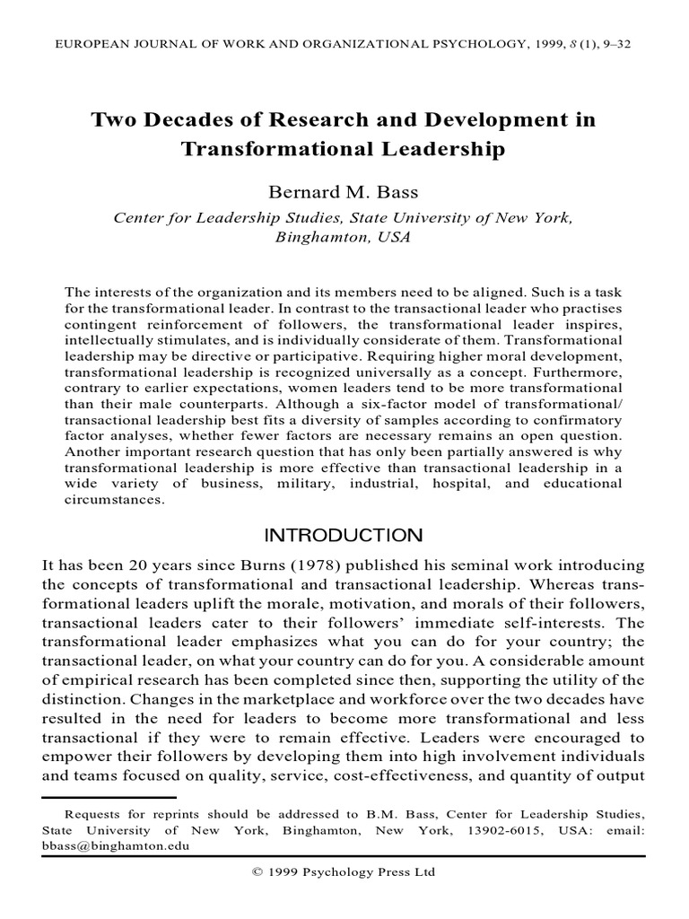Bass Transformational Leadership (1) Transformational Leadership
