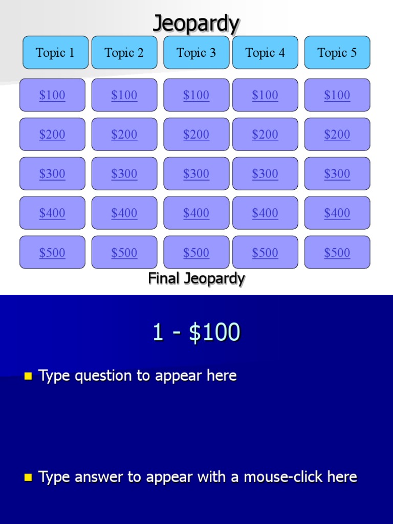 Jeopardy Template | PDF | Sports & Recreation
