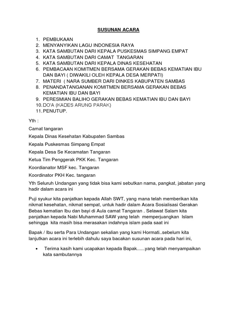 Susunan Acara Baebas Kematian Ibu